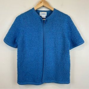 Vintage Tanner Wool Blend Blue One Button Open Front Cardigan Sweater Medium